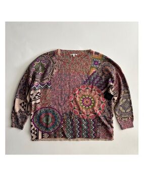 John Mark Sweater Patchwork Print Crew Neck Long Sleeve Knit Nwt 2X